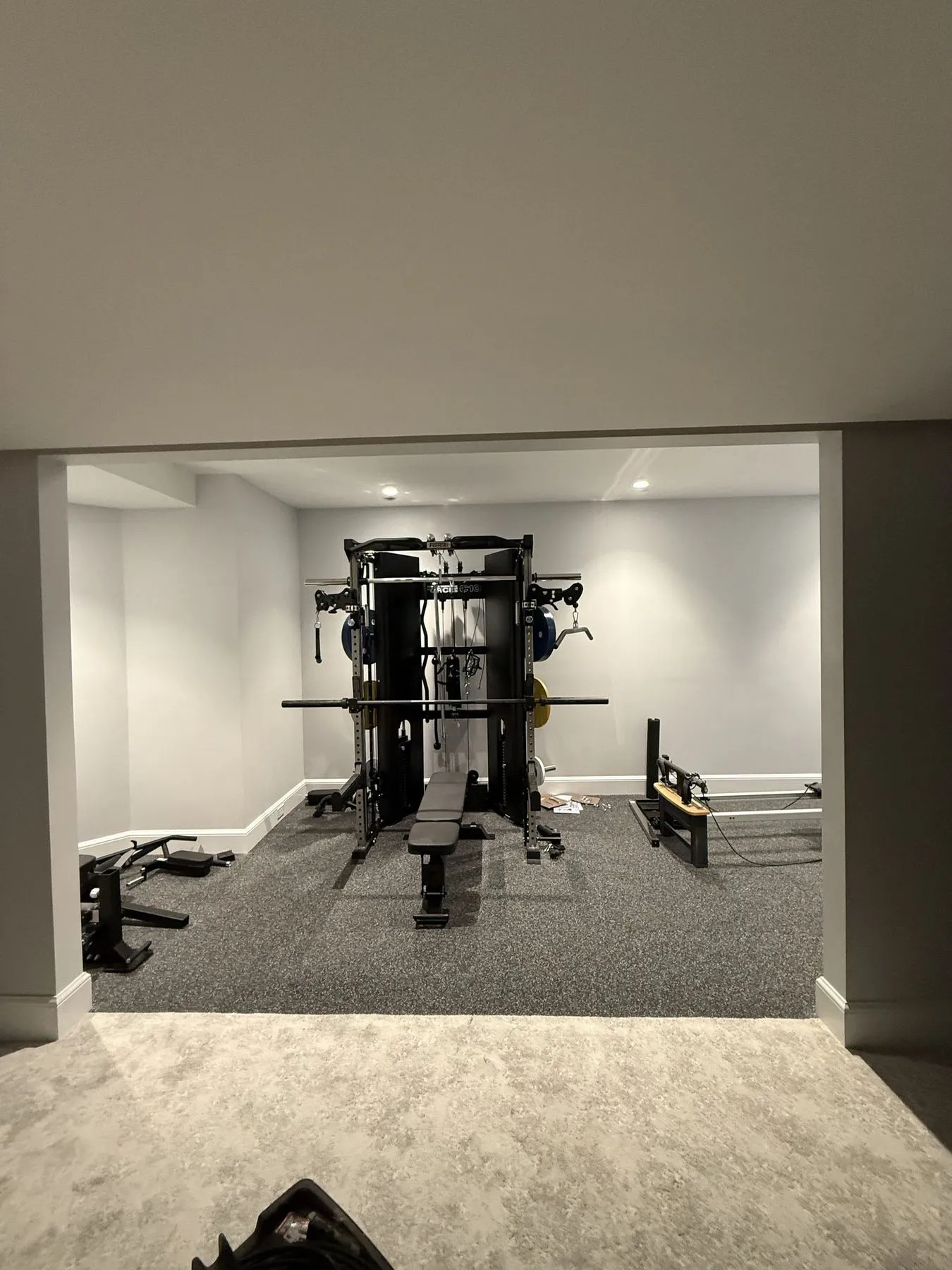 Home gym room in the finished basement