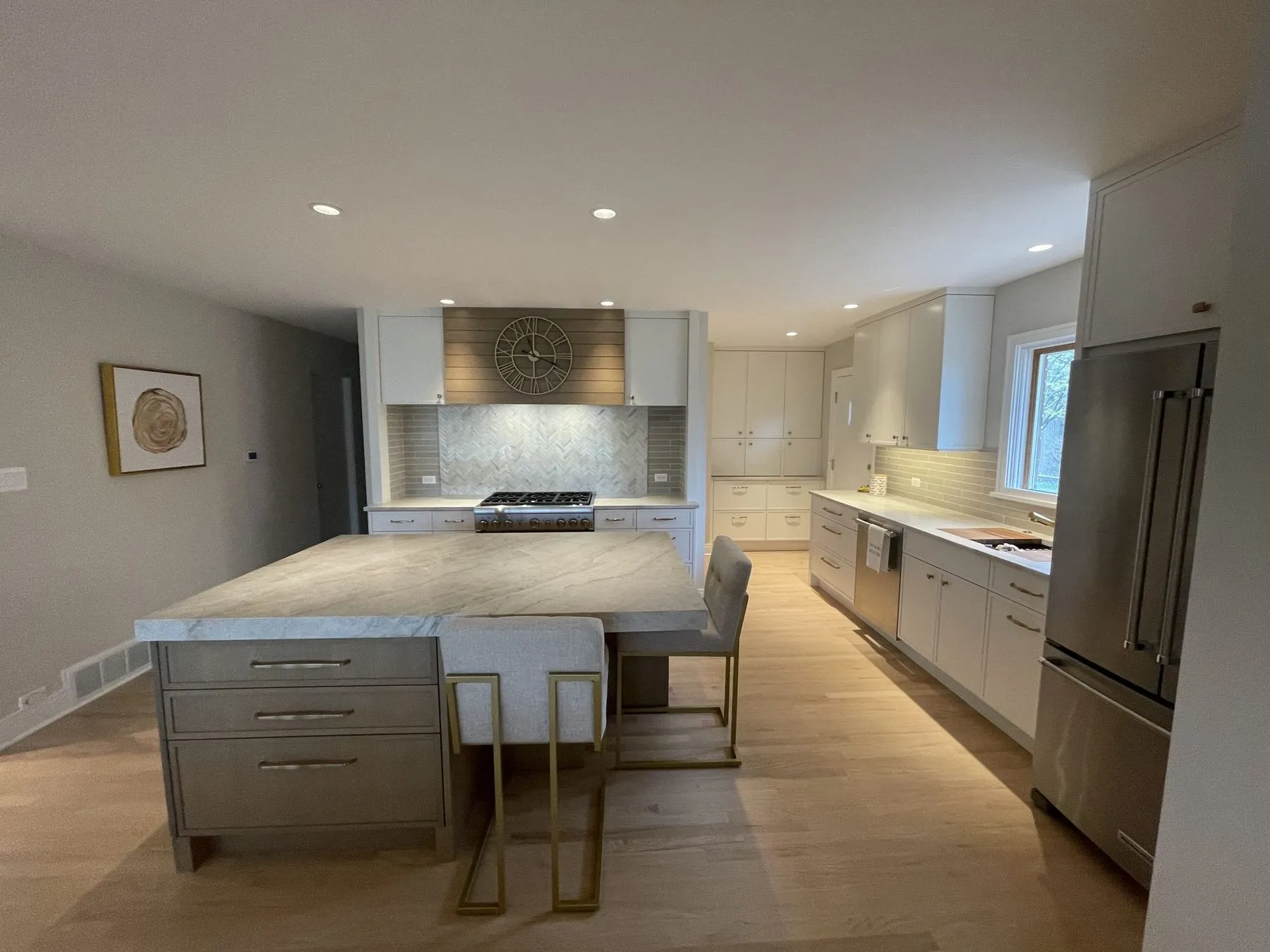 Finished kitchen with an oak island