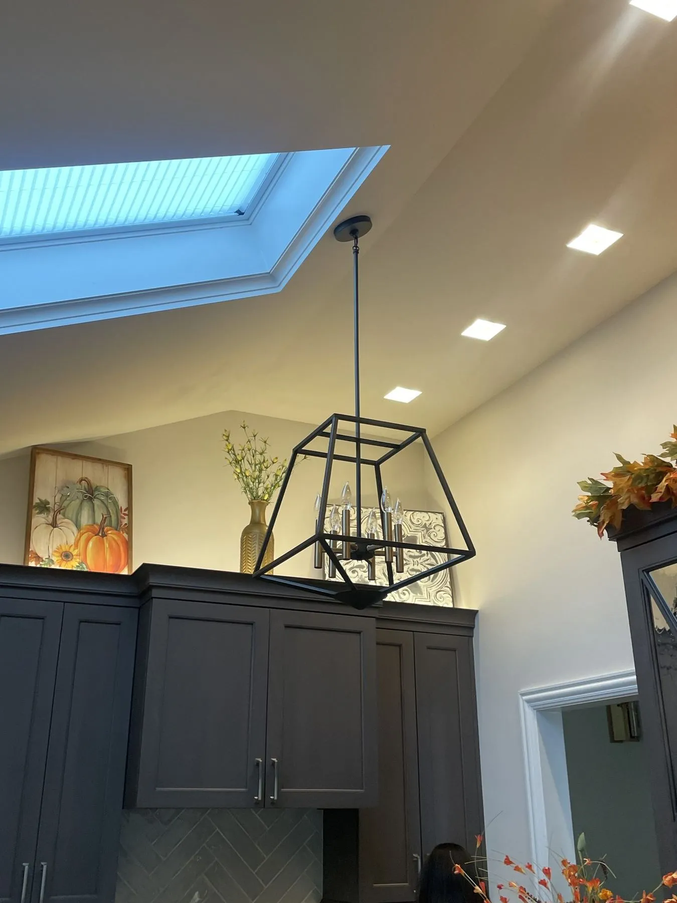 Skylight and painted brick beside the kitchen